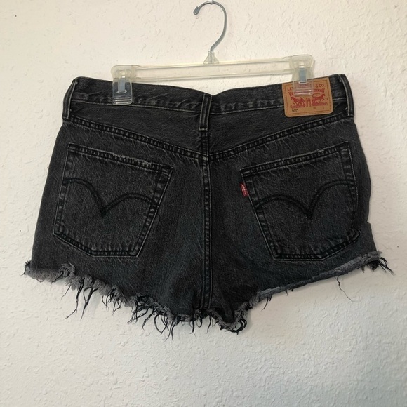 Levi’s 501 Distressed Black Button Fly Mini Shorts 31 - Picture 4 of 8